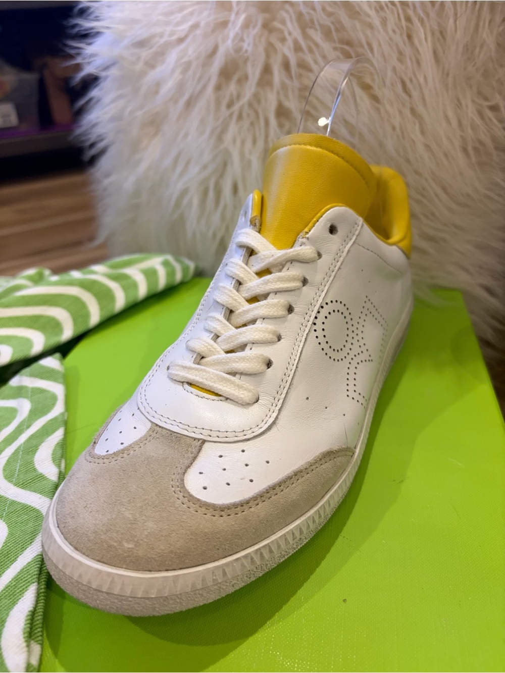 Isabel Marant White Leather Sneakers with Yellow Tongue and Lining - Picture 5 of 10